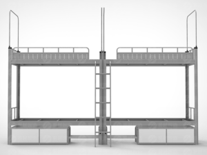 C-09 - Four-Person Connected Bunk Bed System with Integrated Storage and Shoe Cabinets