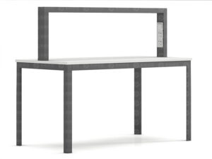 ZY-T-02 steel-wood reading table with integrated overhead light frame, white tabletop, dark grey metal frame, and built-in power outlets with USB charging, designed for modern libraries and office reading spaces.