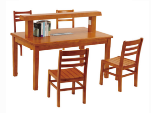 ZY-T-06 - Solid Oak Reading Table with Overhead Light Frame and Integrated Tabletop Power Outlets