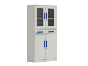 ZY-W-04 - Middle Two-Drawer Upper Glass Lower Steel Door Cabinet with Adjustable Shelves for Office Storage and Display